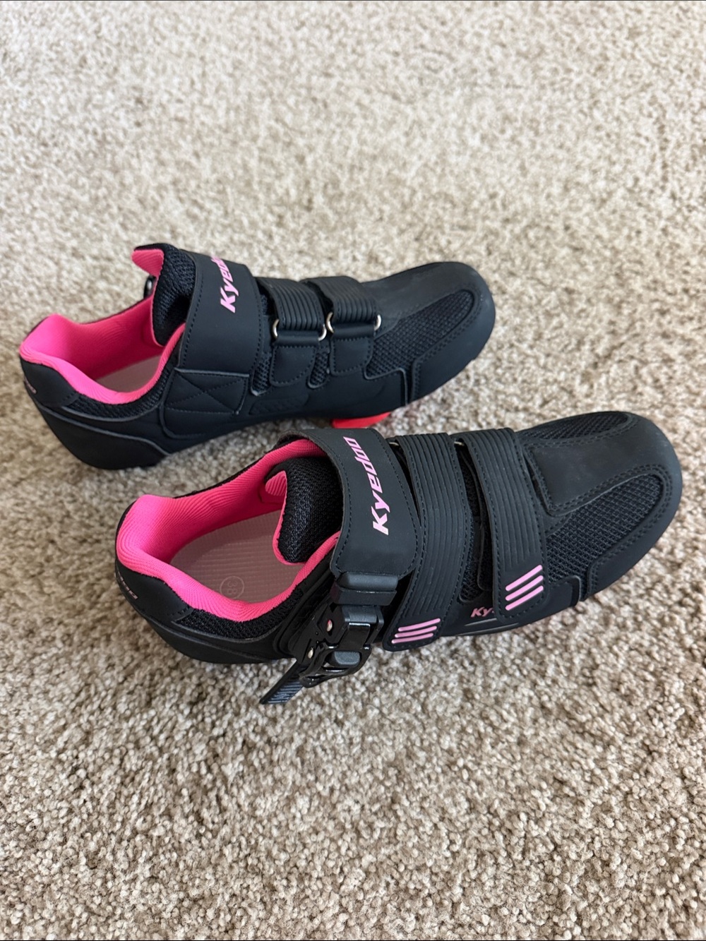 Shimano Black and Pink Women's Athletic Cycling Shoes with Buckle Straps